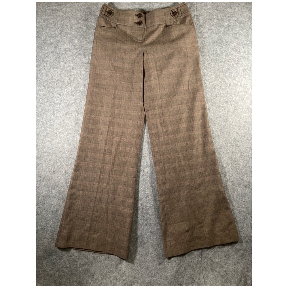 Limited Womens Brown Plaid Wide Leg Dress Pants Mid Rise Trouser Office Career